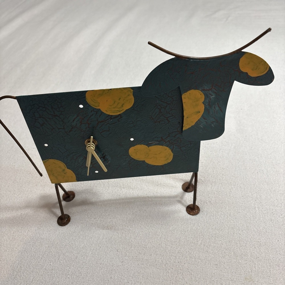 Artisan Designed Metal‎ Cow Shaped Novelty Turquoise Shelf  Clock  Works